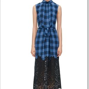 Rebecca Taylor Blue Plaid Dress with Black Lace